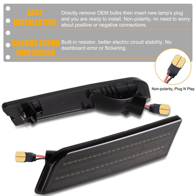 Gempro LED Side Marker Lights for 2010-2013 Ford Transit Connect Amber Front Bumper Marker Reflectors Lamps Smoked Len, 2PCS Front Bumper Marker, Amber Led