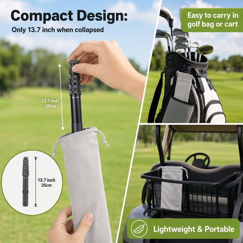 Ground Golf Monopod Phone Stand with Stainless Steel Spike | 46" Metal Extendable Pole, Phone Holder with Power Bank Straps, Golf Swing Video Recording for MagSafe & Smartphones