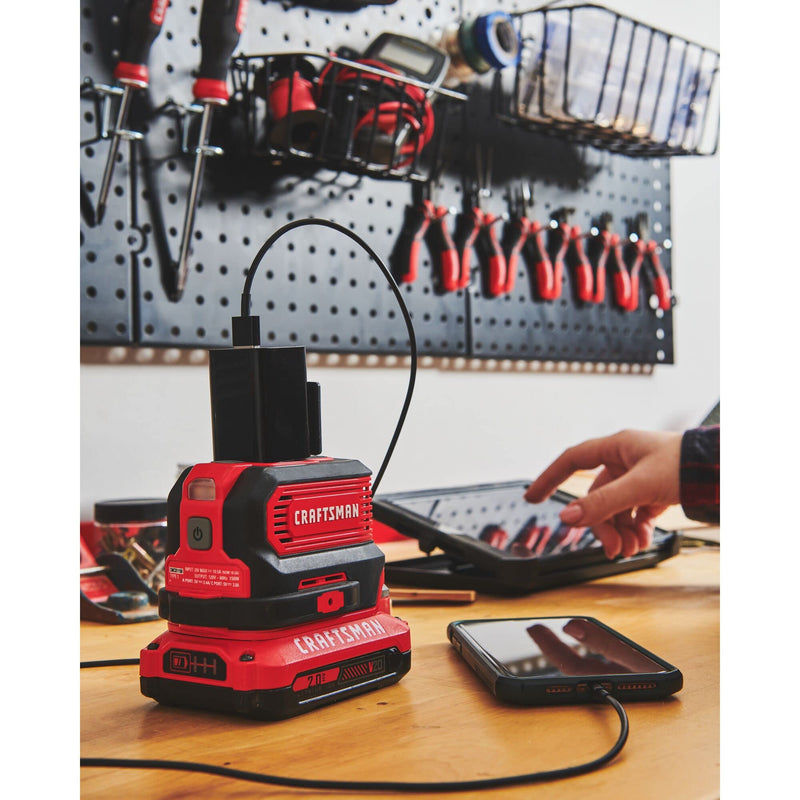 CRAFTSMAN V20 Charger, Power Inverter, Charging Ports for Type-C, Type-A, and AC, 150 Watts, Bare Tool Only (CMCB1150B)