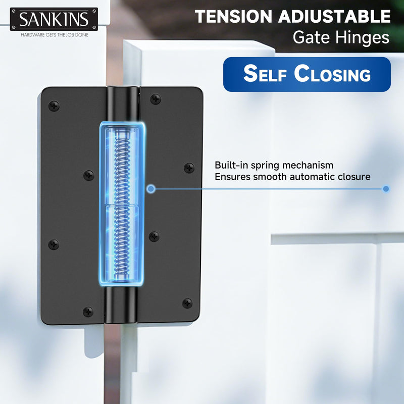 5-3/4" Adjustable Self Closing Aluminum Gate Hinges, Heavy Duty Gate Hinges for Metal Gates, Legged Door Hinges Fence Gate Hinge for Pool Gate, Aluminum Gate, 2pcs, Black