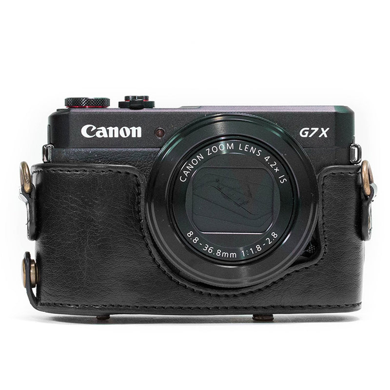 MegaGear MG975 Canon PowerShot G7 X Mark II Ever Ready Leather Camera Case and Strap, with Battery Access, Black