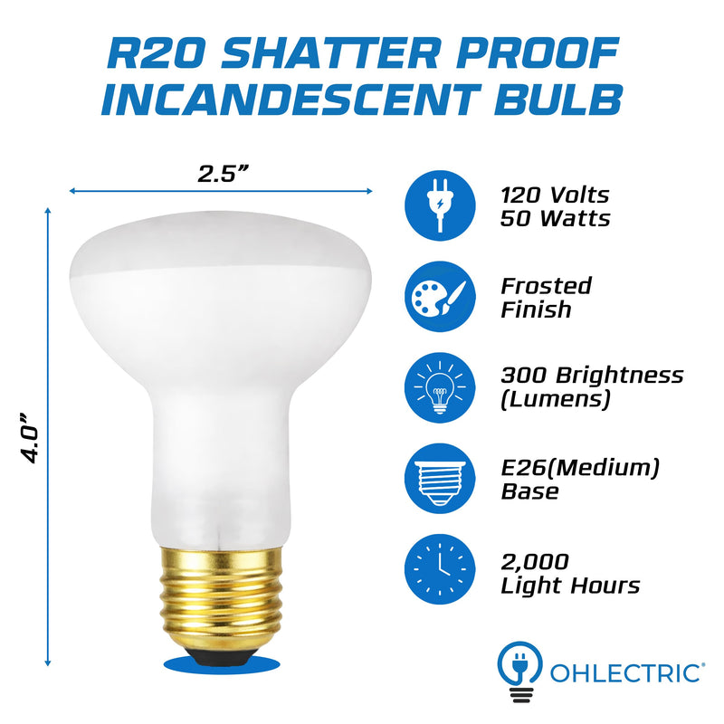 OHLECTRIC 50W Incandescent Appliance/Popcorn Bulb (4-Pack) Replacement for S4886, Reflector Flood Light Bulb Shatterproof Popcorn Machine Popper Bulb Frosted Warm White 2700K, 300Lm, E26 Dimmable 4