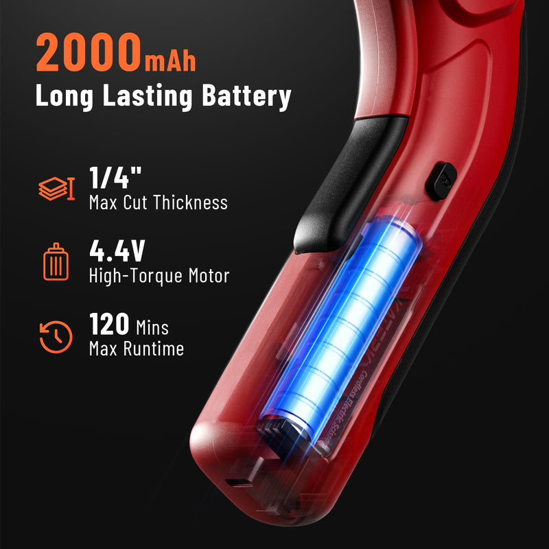 Katerk 4.4V Cordless Electric Scissors, Cardboard Cutter Electric with 2pcs Blade, USB-Rechargeable Powerful Fabric Cutter, Power Shears, Electric Scissors for Cardboard, Leather, Carpet, Plastic,Felt Red