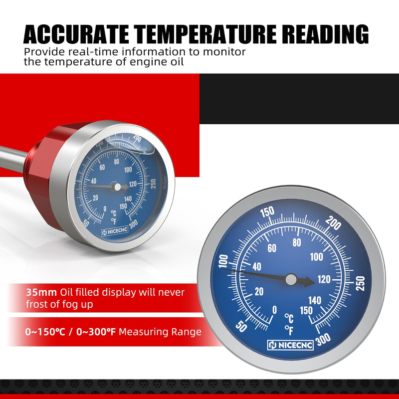 NICECNC Red Oil Level Gauge Dipstick Temperature Compatible with Honda XR650L 1993 1994 1995 1996 1997 1998 1999 2000 2001 2002 2003 2004 2005 2006 2007 2008-2024