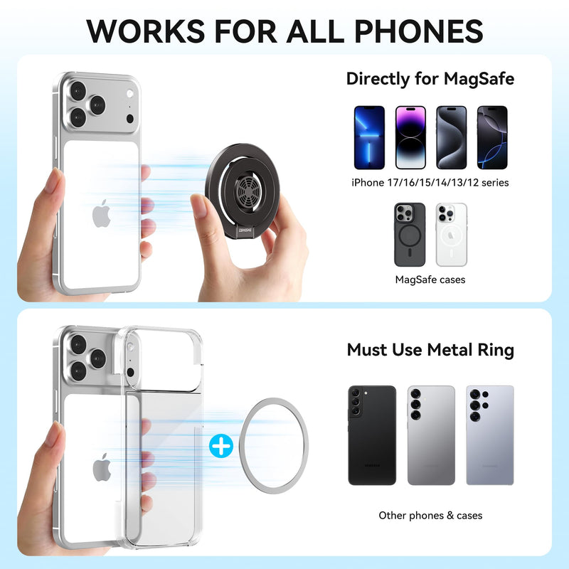 Magnetic Phone Ring Holder for MagSafe - Cell Phone Grip Stand with Aromatherapy Double-Sided Finger Grip Stand Compatible with iPhone 17/16/15/14/13/12 Series and Magnetic Car Mount (Black) Black