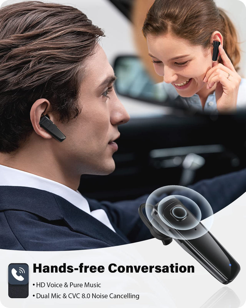 ADADPU Bluetooth Headset - V5.0 Wireless Handsfree Earpiece Built-in Dual Mic Noise Cancelling, 10 Days Standby 16Hrs HD Talktime Ultralight Headset for iPhone Android Samsung Laptop(Black) Black