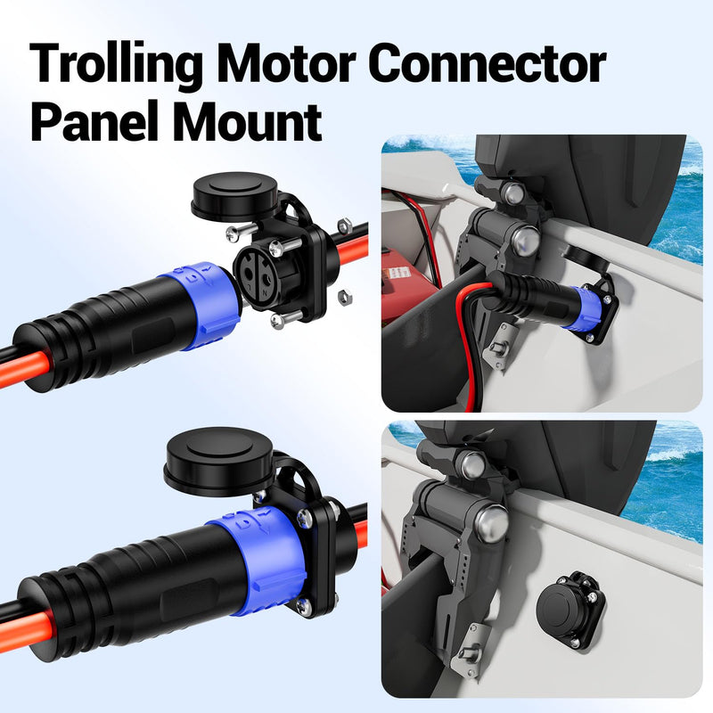 Trolling Motor Plug,12V/24V/36V/48V 2-Wire 8 Gauge 50A Receptacle for Minn Kota Marine Boat, Male & Female Waterproof Quick Connect Straight