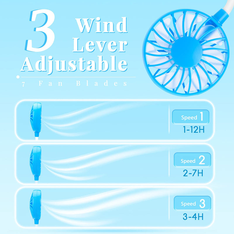 Portable Neck Fan Rechargeable Personal Hand-Free Fan Mini USB Wearable Neckband Sport Fan, 3 Speed Adjustable, 360 Degrees Free Rotation Perfect for Working, Traveling, Office, Reading (Blue) Blue