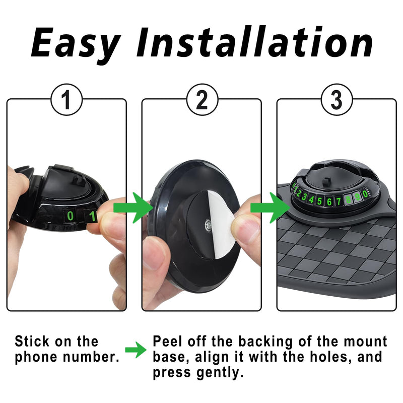 Multifunctional Car Anti Slip Mat, 360° Rotatable Phone Holder Dashboard Pad with Temporary Parking Number, Anti Skid Organizer for Phones Sunglasses Keys (Black & Gray) Black & Gray