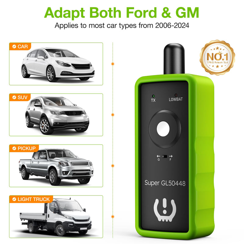 VXDAS 2IN1 TPMS Relearn Tool Super GL50448 for GM and Ford with Model Switch Button,Tire Pressure Sensor Monitor Rest Activation for Buick, Cadillac, Chevrolet, GMC, Lincoln, Mazda 2024 Edition(Green) Green