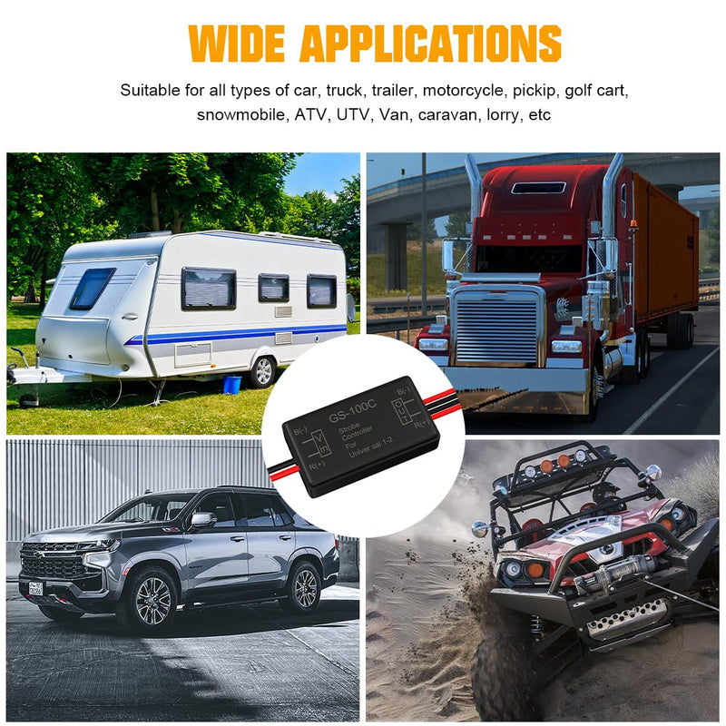 BJZ 2Pcs Flash Strobe Controller 12V 24V GS-100C Auto Car Flasher Module for Tail Side Clearance Top LED Lights Brake Stop Warning Grille Bumper Lights