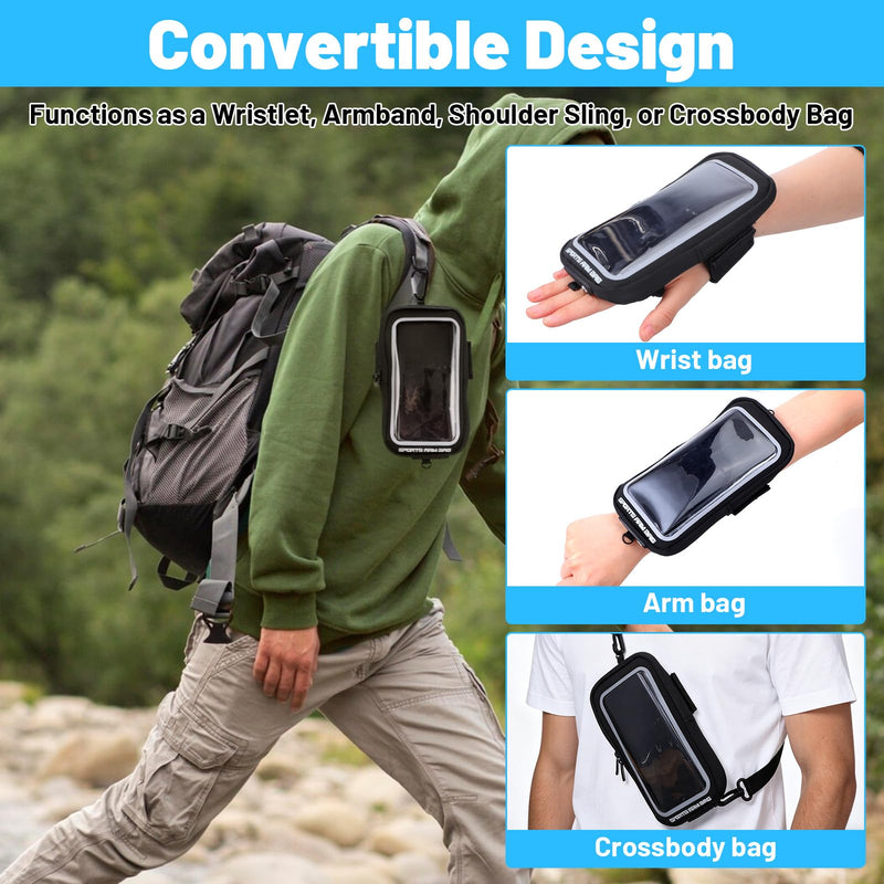 Amabro Wristband Phone Holder for Running, Forearm Armbands with Adjustable Lanyard, Non Slip Clear Crossbody Phone Pouch Purse with Card Slot for Walking Running Workout