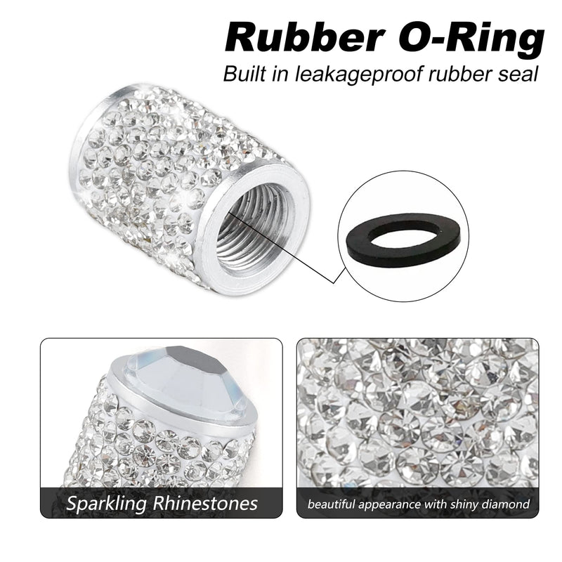 Alpmosn Car Wheel Tire Valve Caps, 4 PCS Bling Tire Valve Caps, Crystal Tire Caps Shinny Rhinestone for Women, Universal Car Dustproof Tire Valve Caps for Cars, Trucks, SUV and Motorcycles (White) White