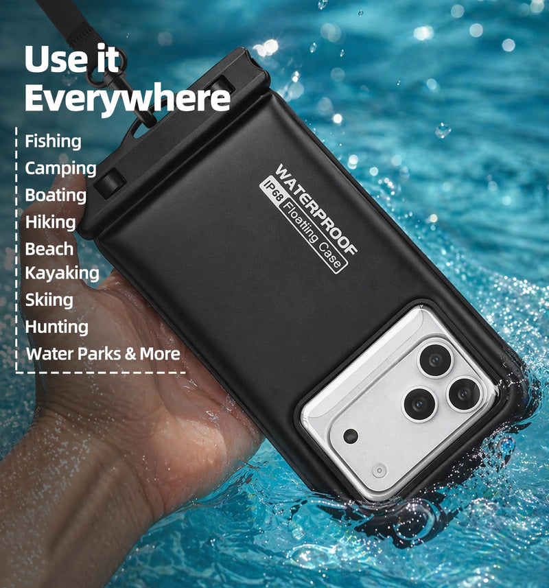Floating Waterproof Phone Pouch 2 Pack, IP68 Dry bag Case for 6.9" Phones | Waterproof Phone Case,Floats in Water&Touchscreen,Underwater Shooting,Fits iPhone/Samsung,for Snorkeling,Beach,Kayak, Cruise 6.9 inch, 2 Pcs Waterproof Pouch
