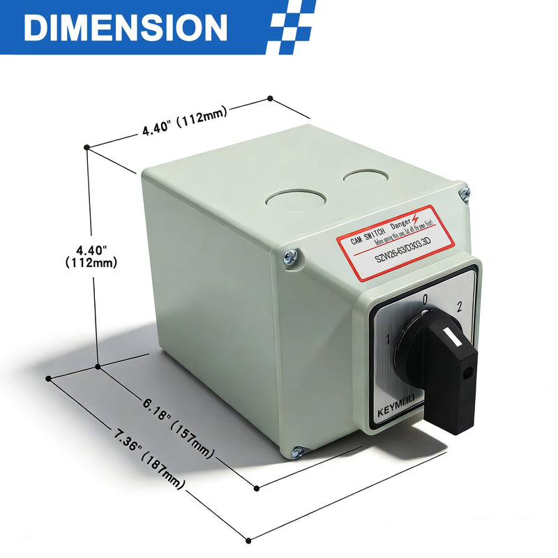 63A Rotary Changeover Selector Switch with Exterior Box, 2-Way 3NO 3NC, 660V 3 Position 3 Phase 12 Terminals Universal Selector Switch for Solar and Grid Power Switching