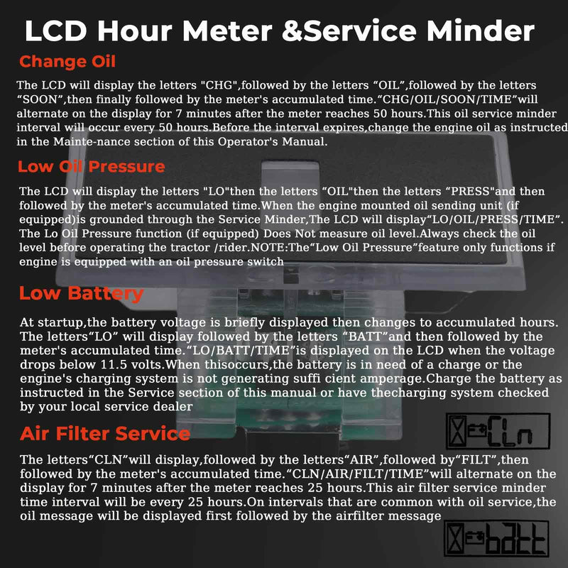 925-06170B Upgrade LCD Hour Meterervice Compatible with Cub Cadet Ultima ZT1 Hour Meter Minder Z Force RZT LGT LGTX GT GSE LT LTX or More Hour Meters Replace# 925-06170A, 925-04036C