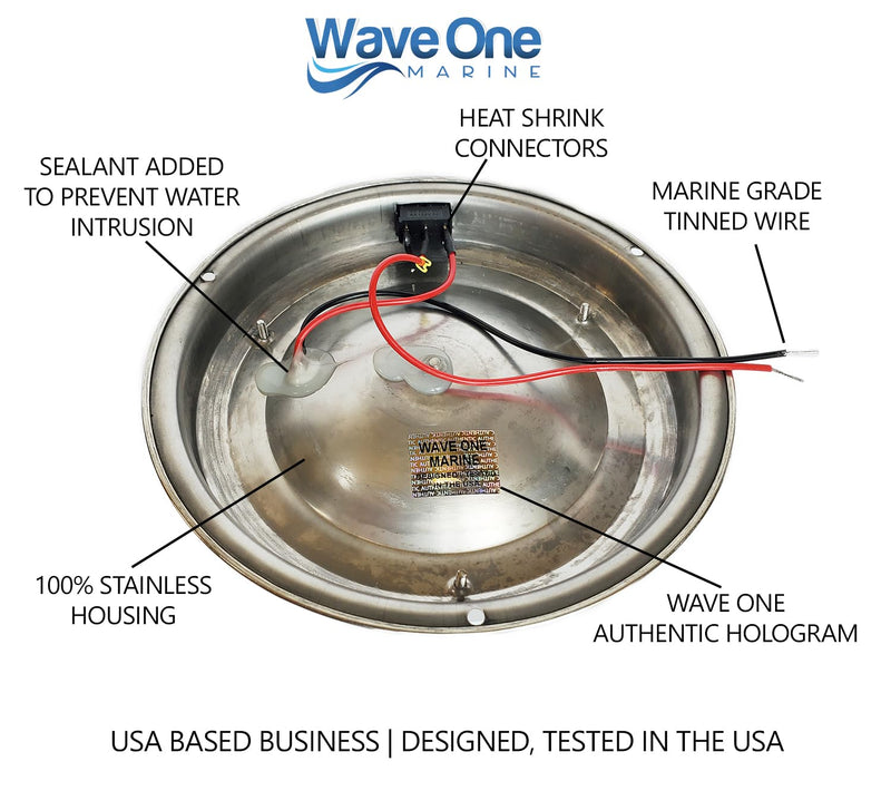 Wave One Marine Four Color 7" LED Boat Dome Light 12V RGBW RV | Stainless | Ceiling Cabin Surface Mount | WHITE BLUE RED GREEN | Use External Rocker Toggle Switch To Change Colors (External Switch) EXTERNAL Color Switching