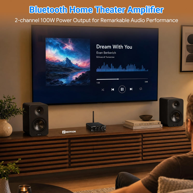 BT10A Bluetooth Stereo Amplifier, 100W x 2 Mini Class D Power Amplifier Receiver for Passive Speakers, 2 Channel Home Audio Amp with Bluetooth, for Bookshelf, Ceiling, Garage, Patio -TwoTPA3116 Chips