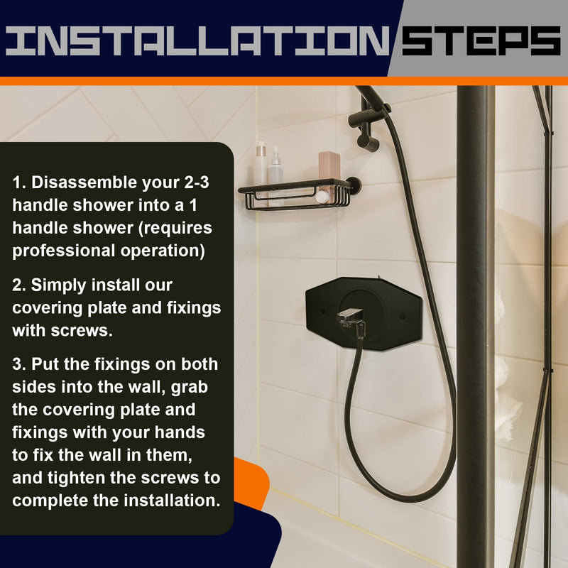 Tandefio 2 Set One Hole Remodel Plate Compatible with Moen Renovation Shower Cover Plate Compatible with Delta Tub Valve for 2 Handle or 3 Handle Shower Updates (13" X 7.5",Matte Black) 13" X 7.5" Matte Blac