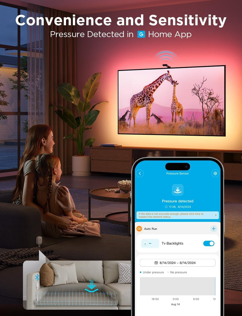 GoveeLife Smart Pressure Sensor 2.0, Features Upgraded Automatic Pressure Detection, Long Strip Pressure Sensor, 197ft Long-Range Connection, APP Control, for Beds, Couches and Chairs