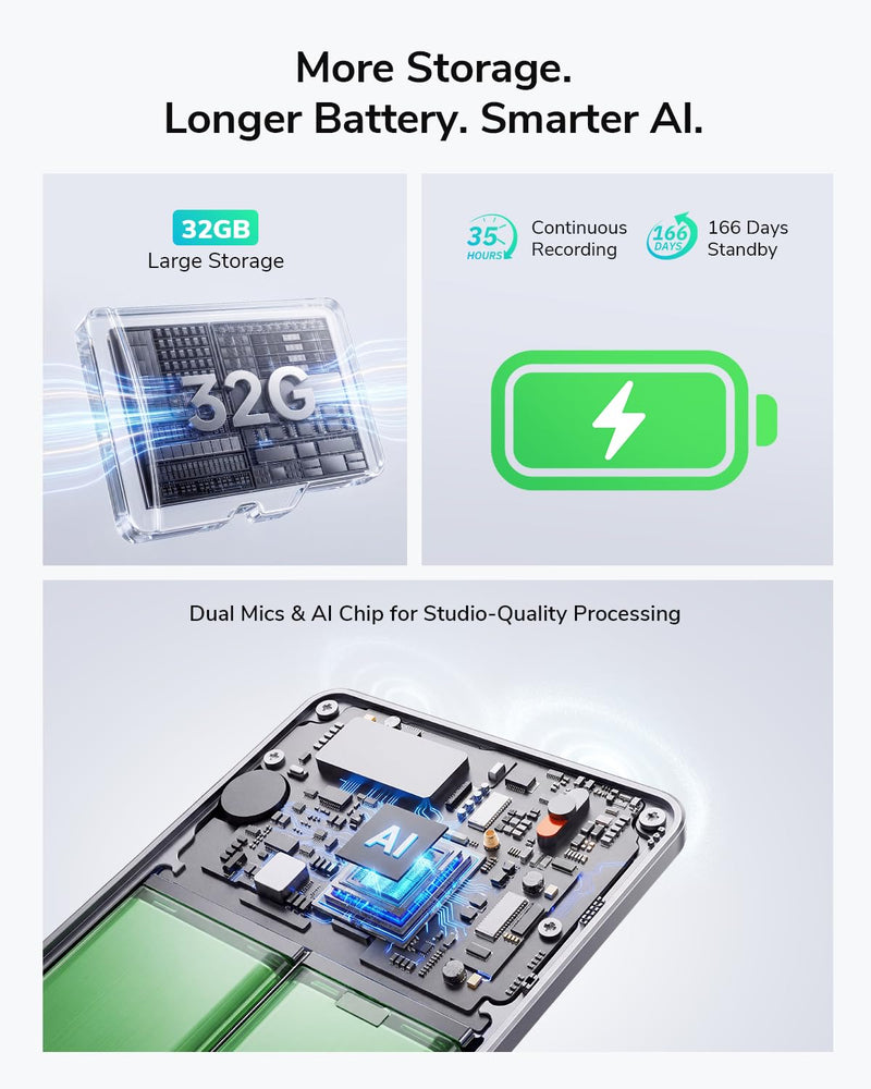 AI Voice Recorder,Unlimited Transcribe & Summarize,App Control,AI Note Taking Recording Device w/Case,Supports 152 Languages,Magsafe Voice Recorder for Calls,Meetings,Lectures,Interview,Gray