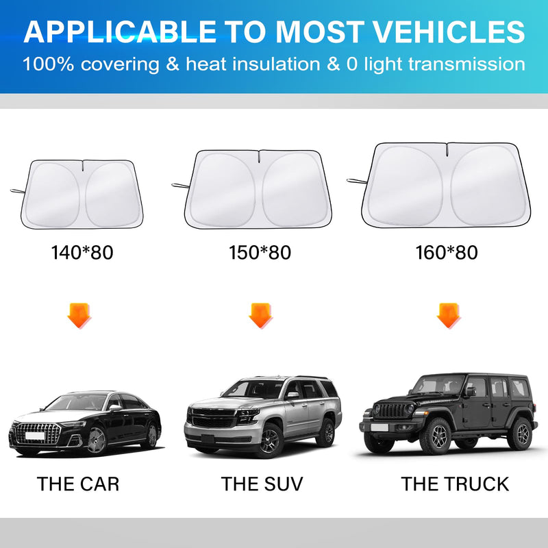 Sun Shade for Car Windshield, Foldable Universal Car Windshield Sun Shade UV Rays Reflective Sun Visor Shade Keeps Vehicle Cool for Cars, Trucks, SUVs (59 x 31.5 in) Silver, 59’‘x31.5"