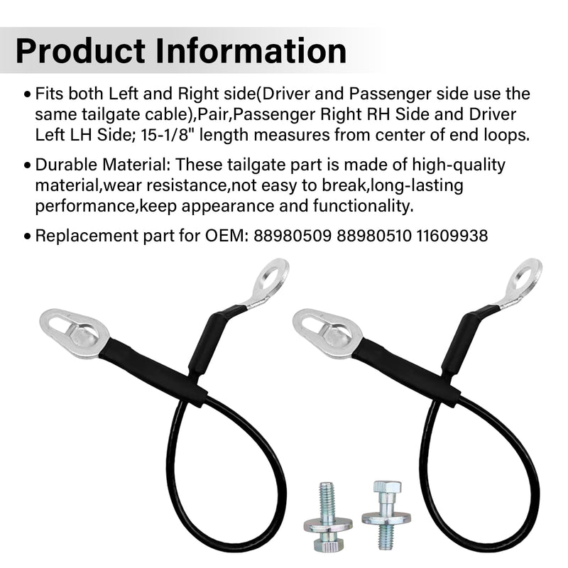 88980510 Tailgate Cable Strap with Bolt, Tailgate Parts, Fit for 1999-2007 Chevy Silverado Avalanche GMC Sierra 1500 2500 3500, Replace 88980509 11609938 (2 Pcs) 99-07