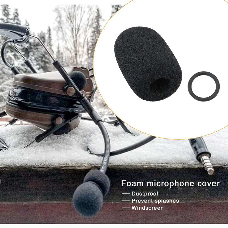 Headset Microphone Foam Covers Windscreen Replacement for Tactical Communication Headset Boom Mic (5 Pack & O-Rings)