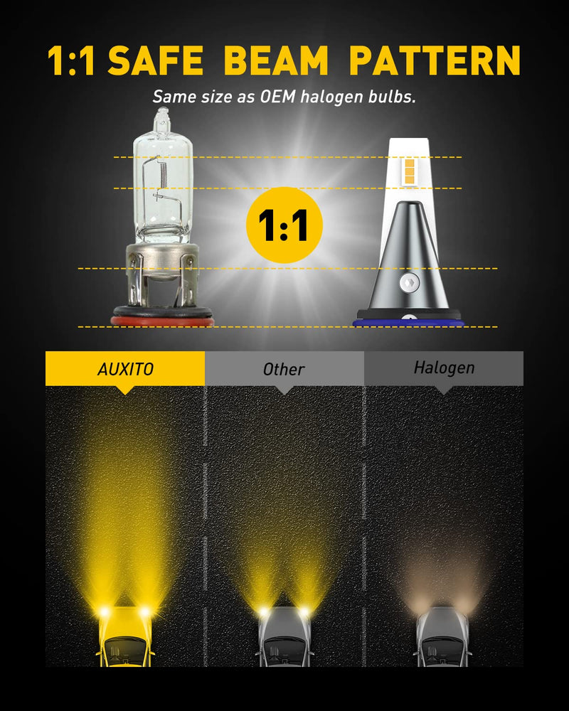 AUXITO 9006 HB4 LED Fog Light Bulbs, 3000K Amber Yellow, 6000 LM High Brightness, 30W Play and Plug, Super Penetration with 12 CSP Chips, Waterproof, DRL Bulbs Replacement for Cars, Pack of 2