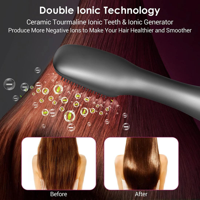 Hair Dryer Brush Straightener Brush 3 in 1 Hot Air Stylers 1200W Powerful Hair Comb Blow Dryer Brush 3-Speed Temperature Adjustment(Ash Pink,British Standard) British standard Ash Pink