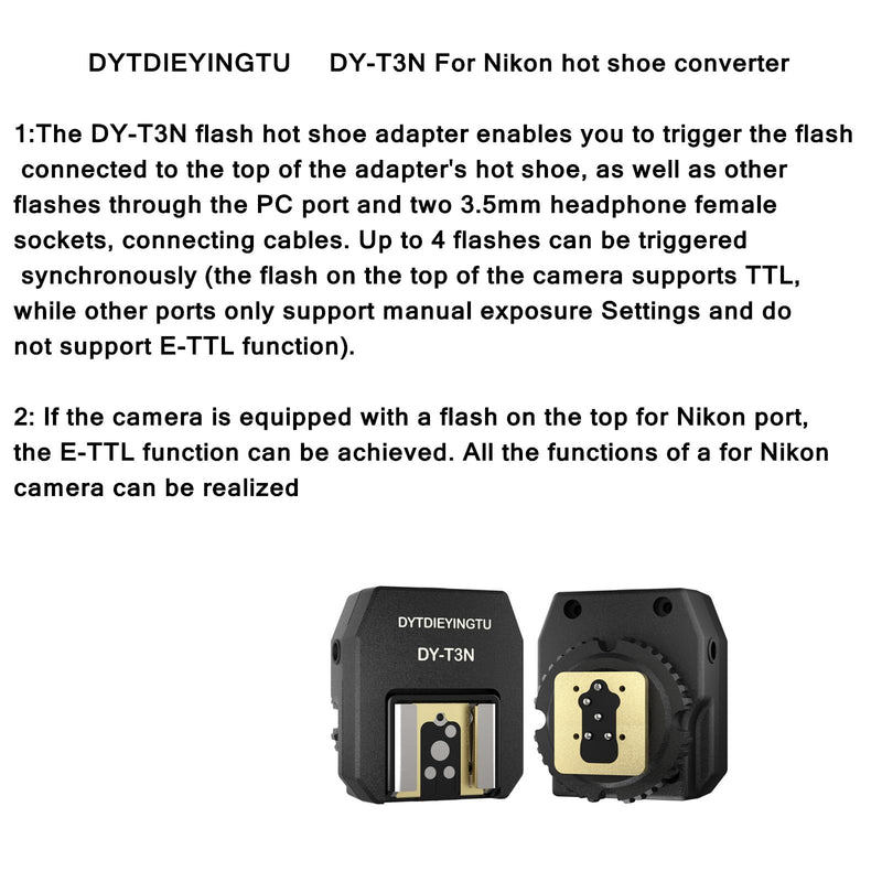 DY-T3N for Nikon Camera Flash Hot Shoe Adapter Mount Top-Mounted Expansion Accessory: Multi-Flash synchronous Shooting with Cable Converter A Set with 3 Wires (DY-T3N N03) DY-T3N N03
