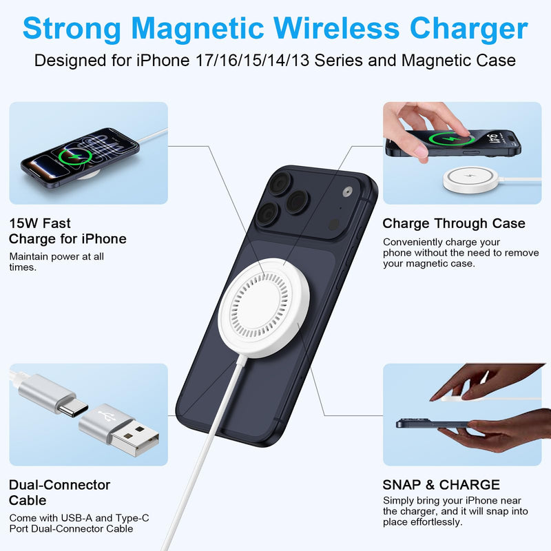 Magnetic Charger Wireless Fast Charging Pad for Samsung Galaxy Z Flip/Fold8 | Wireless Phone Charger for S26 Ultra S26 Plus S25 Edge S25FE S24 S23,Pixel 10A 9,Magsafe Charger for iPhone 17 Pro Max 16e White
