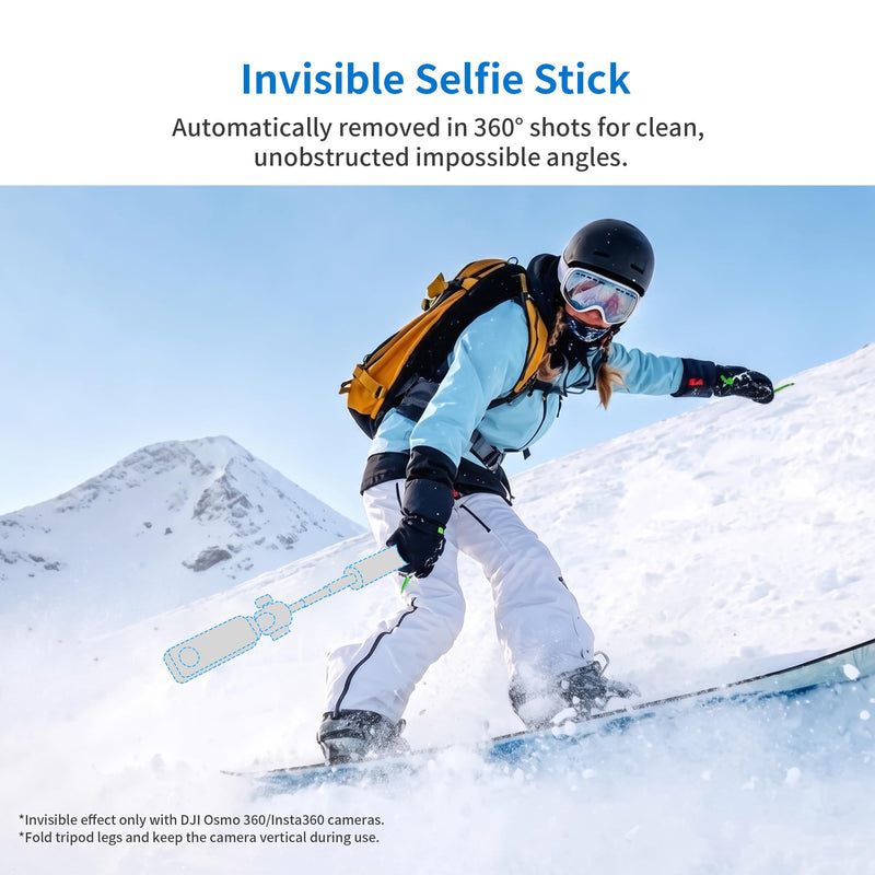 Auto Open 360° Rotation Invisible Selfie Stick for DJI Osmo 360/Insta 360 | LEEKAI PX05 11.8" Desktop Stand w/Cold Shoe&Claw Adapter&Phone Holder for Osmo Pocket 4P/4/3, Action 6, Insta360 Luna Ultra Black