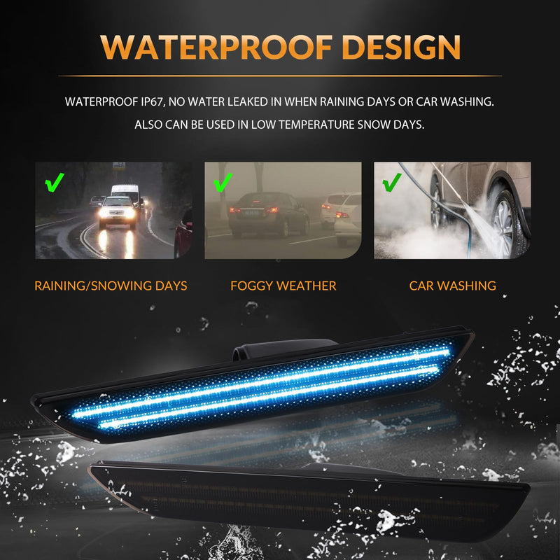  [AUSTRALIA] - LED Side Marker Lights Rear Bumper Marker Lamp Reflectors for Ford Mustang 2015-2023, Smoked Len(Ice Blue) Ice Blue