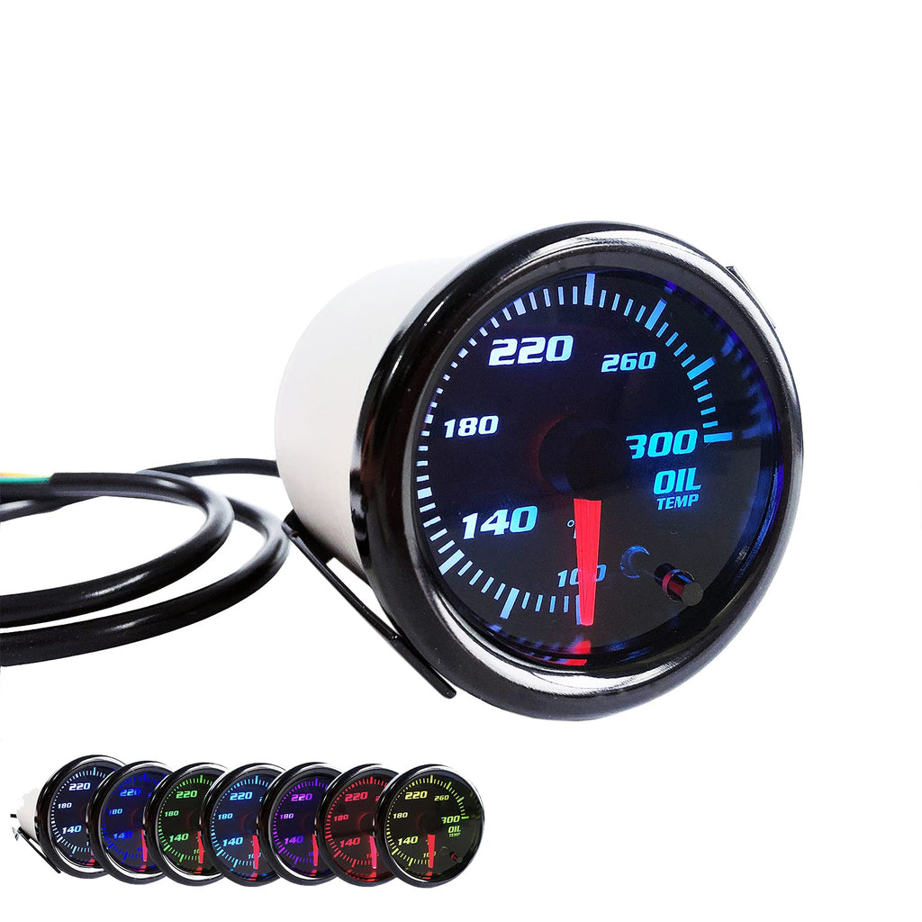 2" Oil Temp Gauge 7 Color Tinted 52mm Temperature Meter 100-300℉ Fahrenheit Includes Electronic Thread 1/8 NPT Sensor