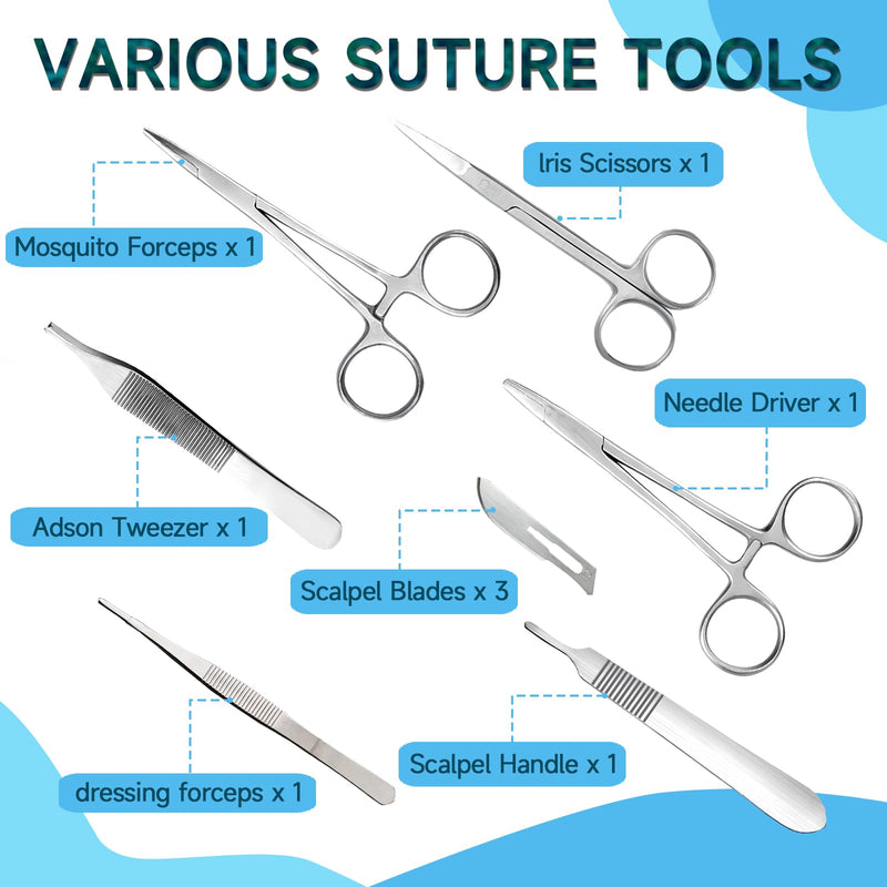 Suture Practice Kit for Students - TopExer Suturing Kit (20 Pieces) with Durable Silicone Suturing Pad Includes 17 Pre-Cut Wounds Suture Tools(Education Use Only)