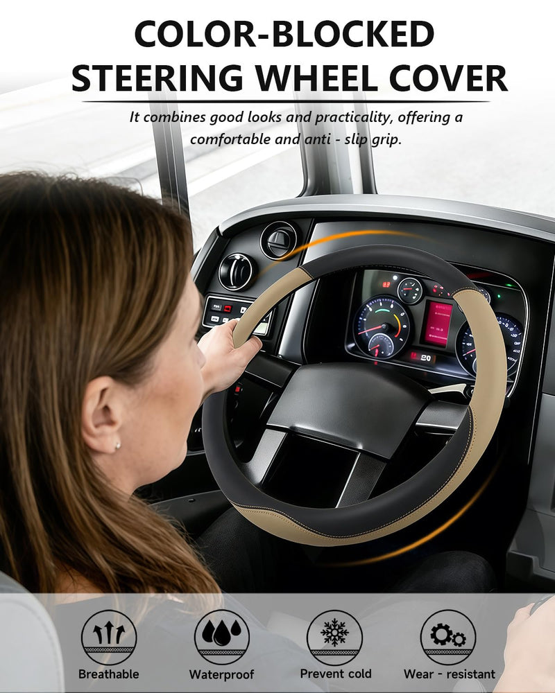 Heavy Duty 17.5-18 Inch Steering Wheel Cover - Fits Freightliner/Kenworth/Peterbilt & More Semi Trucks - Anti-Slip Wear Resistant (Beige) Beige 17.5''-18''