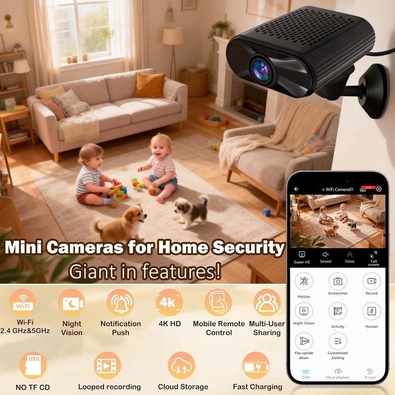 Spy Camera 1080P Indoor Hidden Camera Wireless, Mini Cameras, Home Security Cameras with Motion Detection, Night Vision, App Control Door SpyCamara