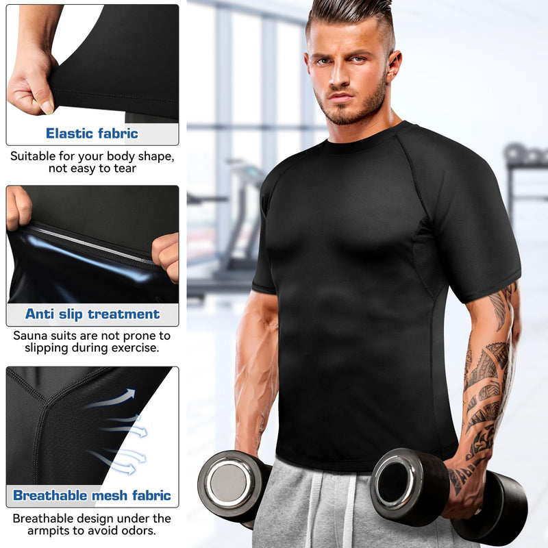 Cimkiz Men's Waist Trainer Sauna Suit Shirt, Gym & Exercise Compression Vest, Sweat-Boosting Workout Top Blue X-Large