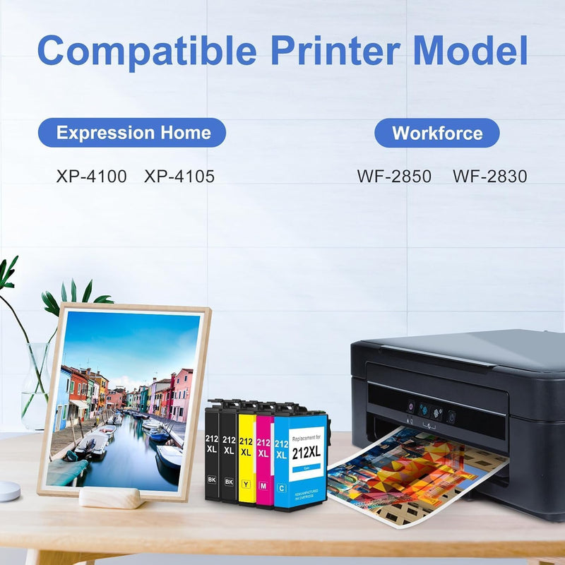 MC SUPRINT Reman Ink Cartridge Replacement for Epson 212XL Ink Cartridges | for 212 Ink Cartridges Combo Pack for Epson Printer XP-4100 XP-4105 WF-2830 WF-2850 Upgraded Chip Black Color Home Use 5PK