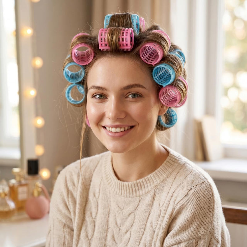 Frcolor Plastic Hair Roller DIY Hair Styling Tools Self Grip Styling Roller for Women,12pcs(Random Color)