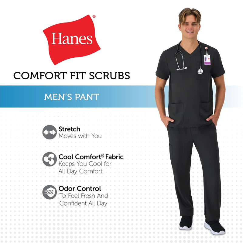 Hanes Men's Scrubs Healthcare Pants, Scrub Pants for Men, Moisture-Wicking & Odor Control, 5 Pockets Medium New Ebony