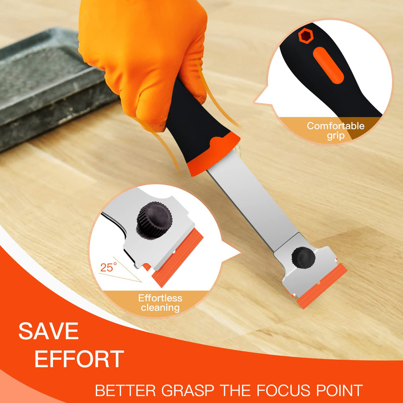 DEKEones Razor Blade Scraper, Long Handled Scraper Tool with 10 Extra Replacement Blades, Razor Scraper Remover for Cleaning Sticker, Paint, Caulk from Window, Car, Glass, Windshield, Stove Orange-1PCS