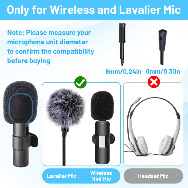 SHENLIU 9 Pcs Lavalier Microphone Windscreen Kit, 6 Pack Furry and Foam Mic Covers with 3 Pack 360° Rotatable Cable Clips, Universal Lapel Mic Accessories(for 1.8mm Round & 5mm Flat Cables)