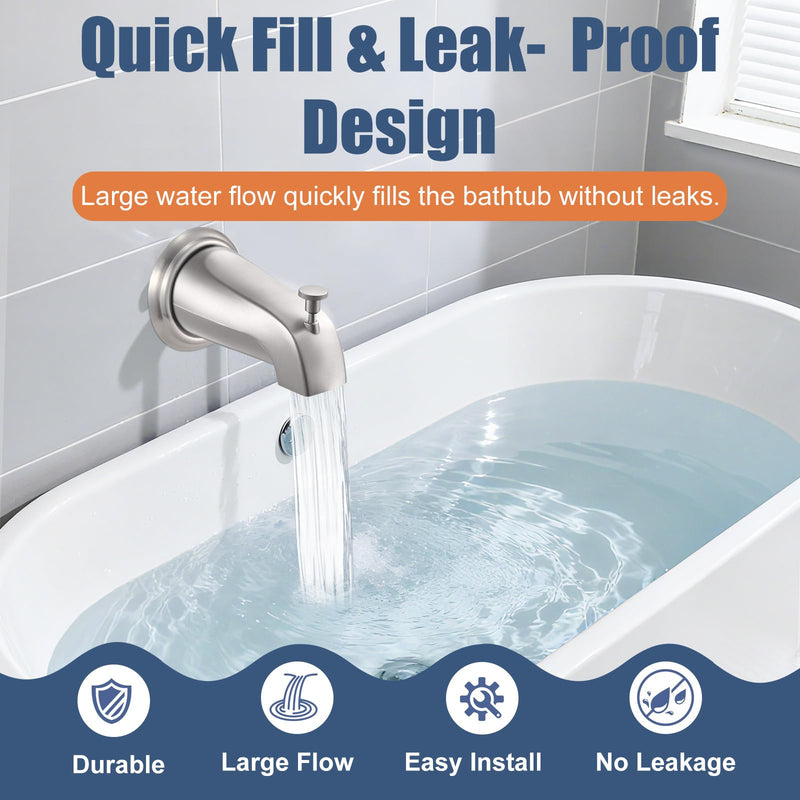 Universal Bathtub Tub Spout with Diverter, Fits 1/2" Slip-Fit Copper Pipe Connection, Pull Down Bathtub Faucet Spout Replacement, Includes Metal Cover Ring (Brushed Nickel) Brushed Nickel