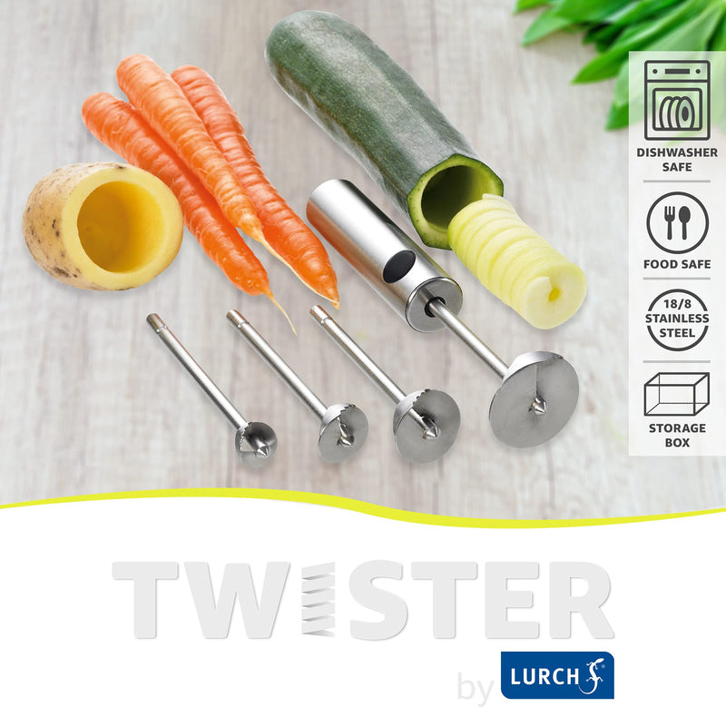 Lurch Germany Twister Stainless Steel Vegetable Drill | Fruit Corer And Veggie Spiralizer Ergonomic Handle With 4 Sizes for Coring and Hollowing out Zucchini, Potatoes, Carrot, Apple