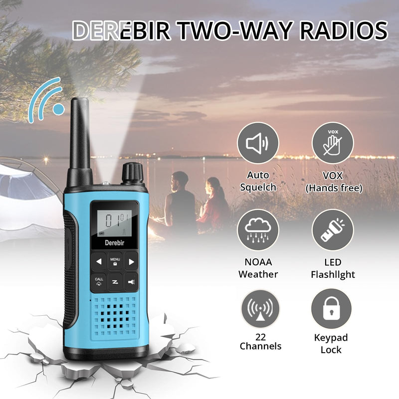 Rechargeable Walkie Talkies for Adults Long Range-4 Pack | 1500mAh Li-ion Battery,22 FRS Channels,NOAA Weather,VOX,LED Flashlight,2 Way Radio Outdoor Cruises Family Hiking Camping Gear Black & Blue & Orange & Yellow 4