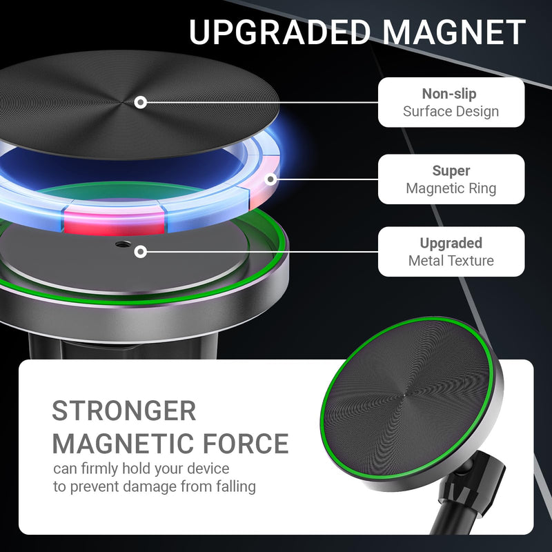 Vacuum Suction Cup Magnetic Phone Mount for Truck Windshield Dashboard, Fit for 4.7-11" Device, Heavy-Duty 360° Adjustable Metal Arm, Compatible with iPhone 16 15 14 Pro Max, iPad, Galaxy Tabs