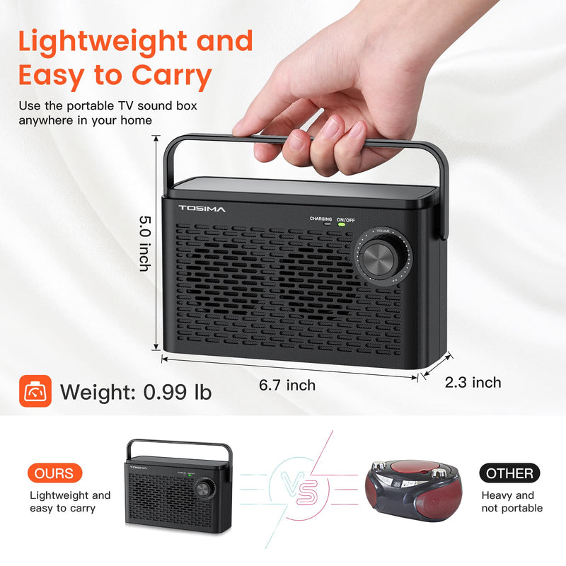  [AUSTRALIA] - Tosima TV-8000 Wireless TV Speakers- Voice Highlighting TV Speakers for Hard of Hearing, Seniors and Elderly, 1000mAh Rechargable Battery, 8-HR Playtime, 2.4G RF Transimitter, 100Ft Range Black