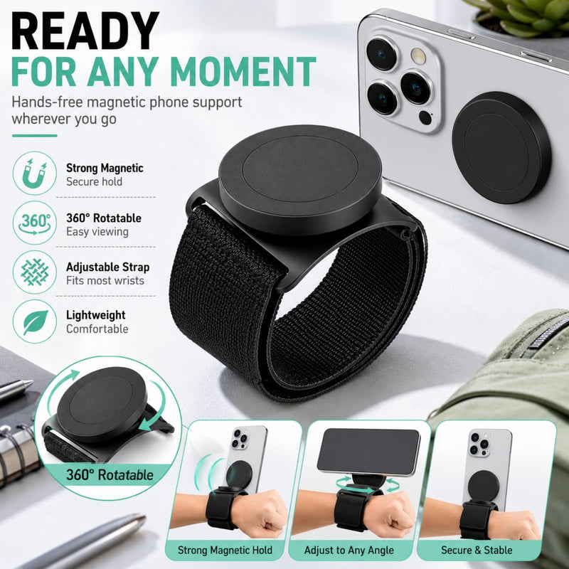 Wristband Phone Holder,Wrist Phone Holder,Phone Wrist Holder,Phone Arm Bands For Running,Running Phone Holder,No Screen Blocking, 360° Rotating Wrist Phone Mount Fits 4–6.7" Phones(Magnetic Wristband)
